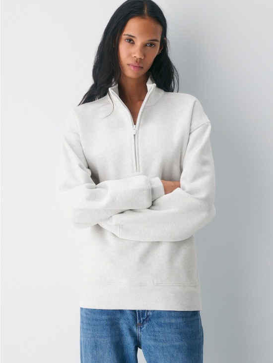TNA Sweaters - TNA Aritzia Light Gray Half-Zip Crew Sweater Size 2 Oversized